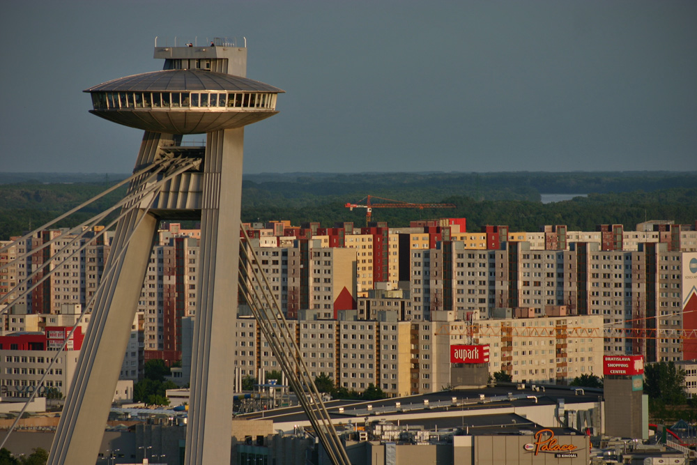 SNP Bridge UFO and Petrzalka in Bratislava SNP Bridge UFO and Petrzalka in Bratislava