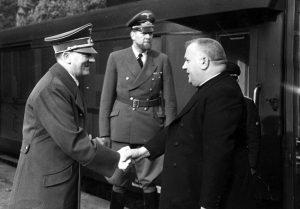 Slovak President during WWII Jozef Tiso shaking hand Adolf Hitler