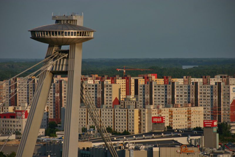 SNP Bridge UFO and Petrzalka in Bratislava
